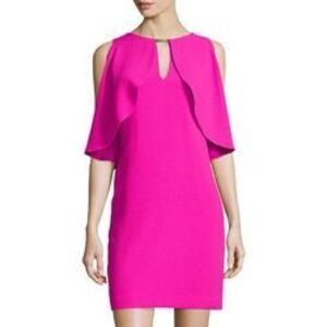 Trina Turk fuchsia Sleeveless Shift Dress With Cape off shoulder size 8?